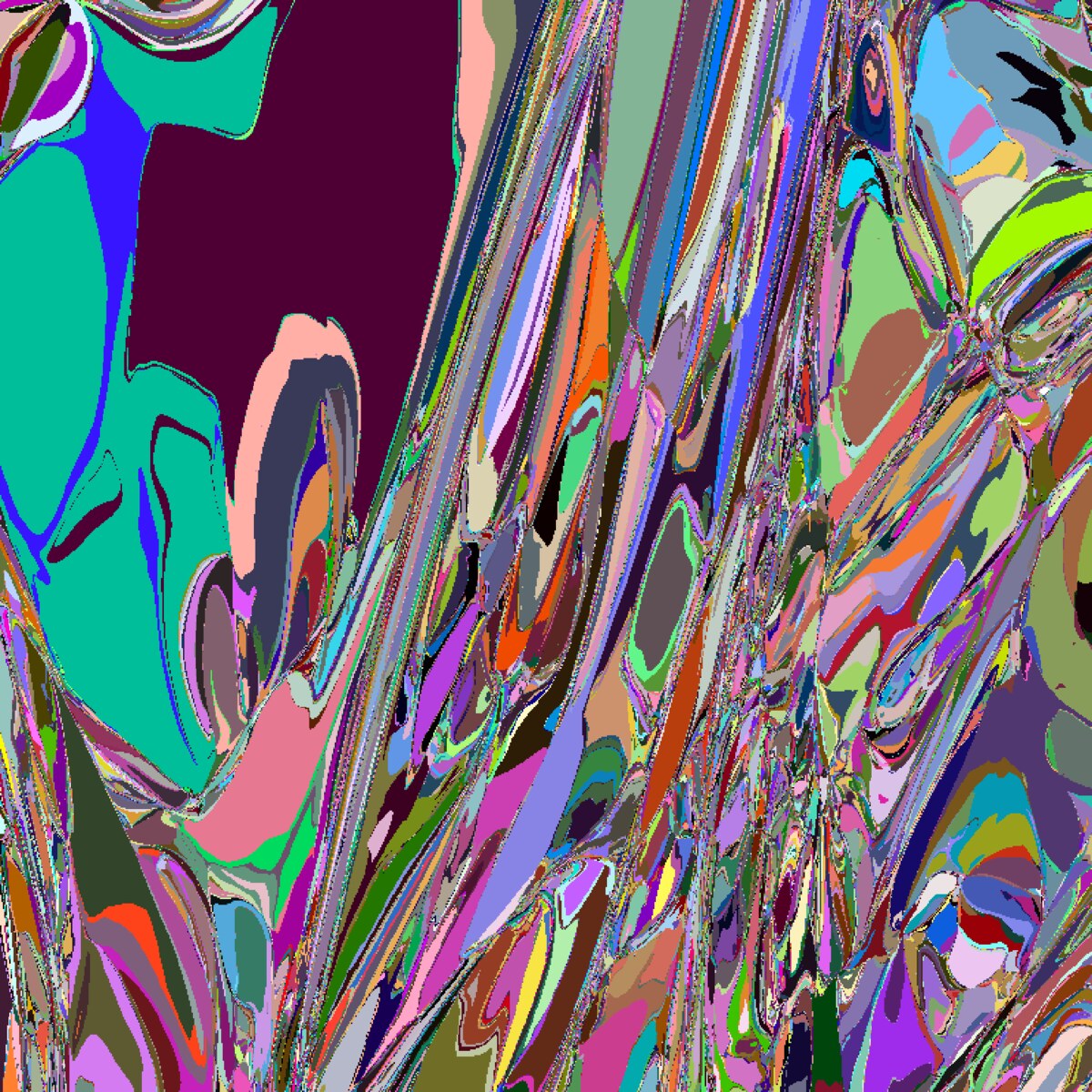 Two-dimensional slice through the energy landscape of 128 soft disks, coloured by basin of attraction